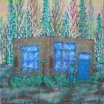 Drawing of small house in woods