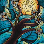 Drawing of tree in the style of "Starry Night"