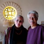 Denise Chavez and Rudolfo Anaya in living room