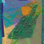 Abstract painting including green, yellow, and blue