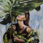 drawing of woman holding frond