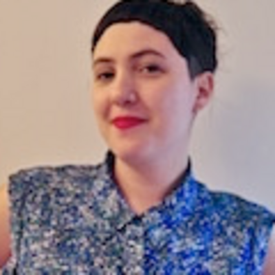Myriam Lacroix in blue floral shirt