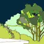 Minimalist drawing of landscape
