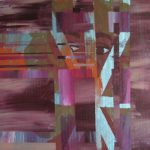Woman looking through abstract shapes