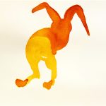Orange and yellow finger painting of bunny