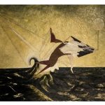 Drawing of creature emerging from water