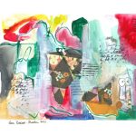 Collage including handwriting and various colors and patterns