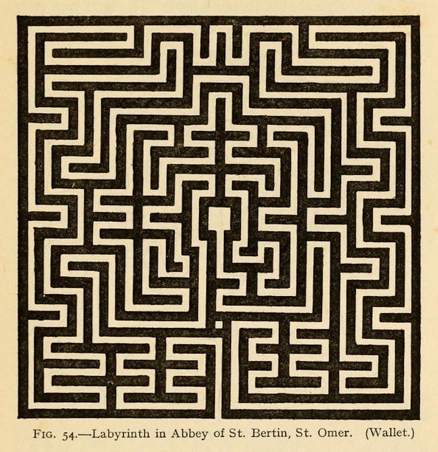 A drawing of a labyrinth.