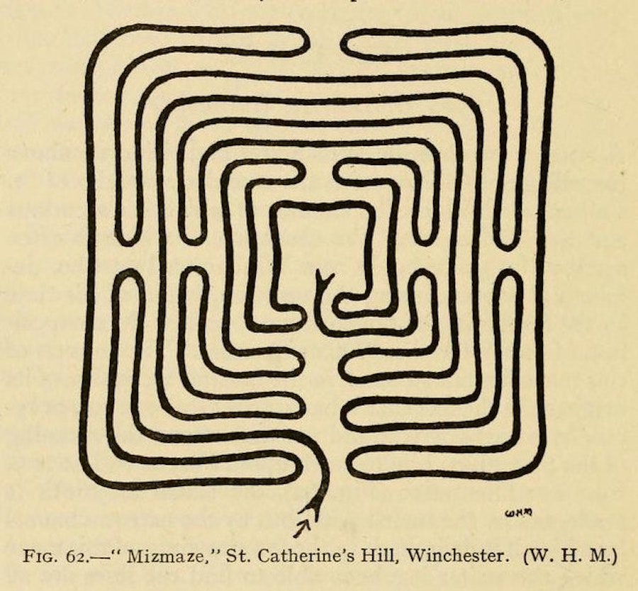 Square maze on brown background