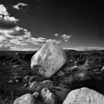 black and white photograph of boulders and rocks