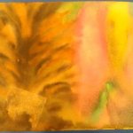 Orange, yellow, and green abstract watercolor painting